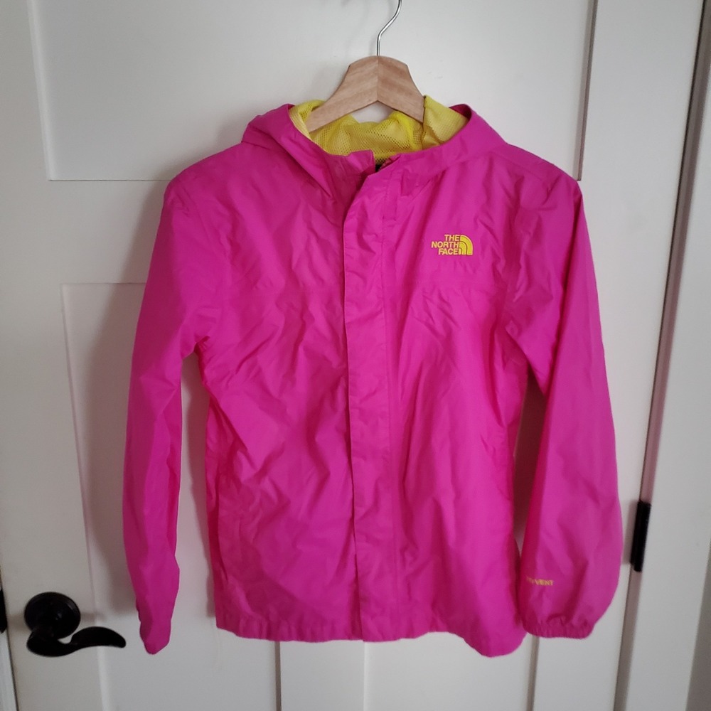 The North Face HyVent Jacket Girls Large 14/16 Pink Hooded Windbreaker RainCoat